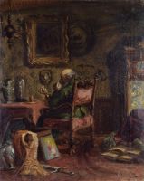 tableau L'amateur d'arts    personnage,scène d'intérieur  huile toile 1ère moitié 20e siècle