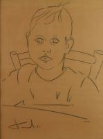 tableau Le petit garçon   portrait  fusain papier 2ième moitié 20e siècle