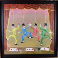 tableau Les marionnettes  Tilot Pierre personnage  huile toile 2ième moitié 20e siècle