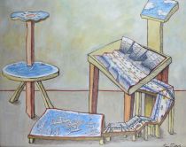 tableau L'atelier Tilot Pierre fantastique  huile toile 2ième moitié 20e siècle