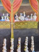 tableau A l'opéra Tilot Pierre personnage,scène d'intérieur  aquarelle papier 2ième moitié 20e siècle