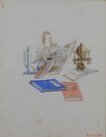 tableau Le bateau de papier 1 Tilot Pierre fantastique   papier 2ième moitié 20e siècle