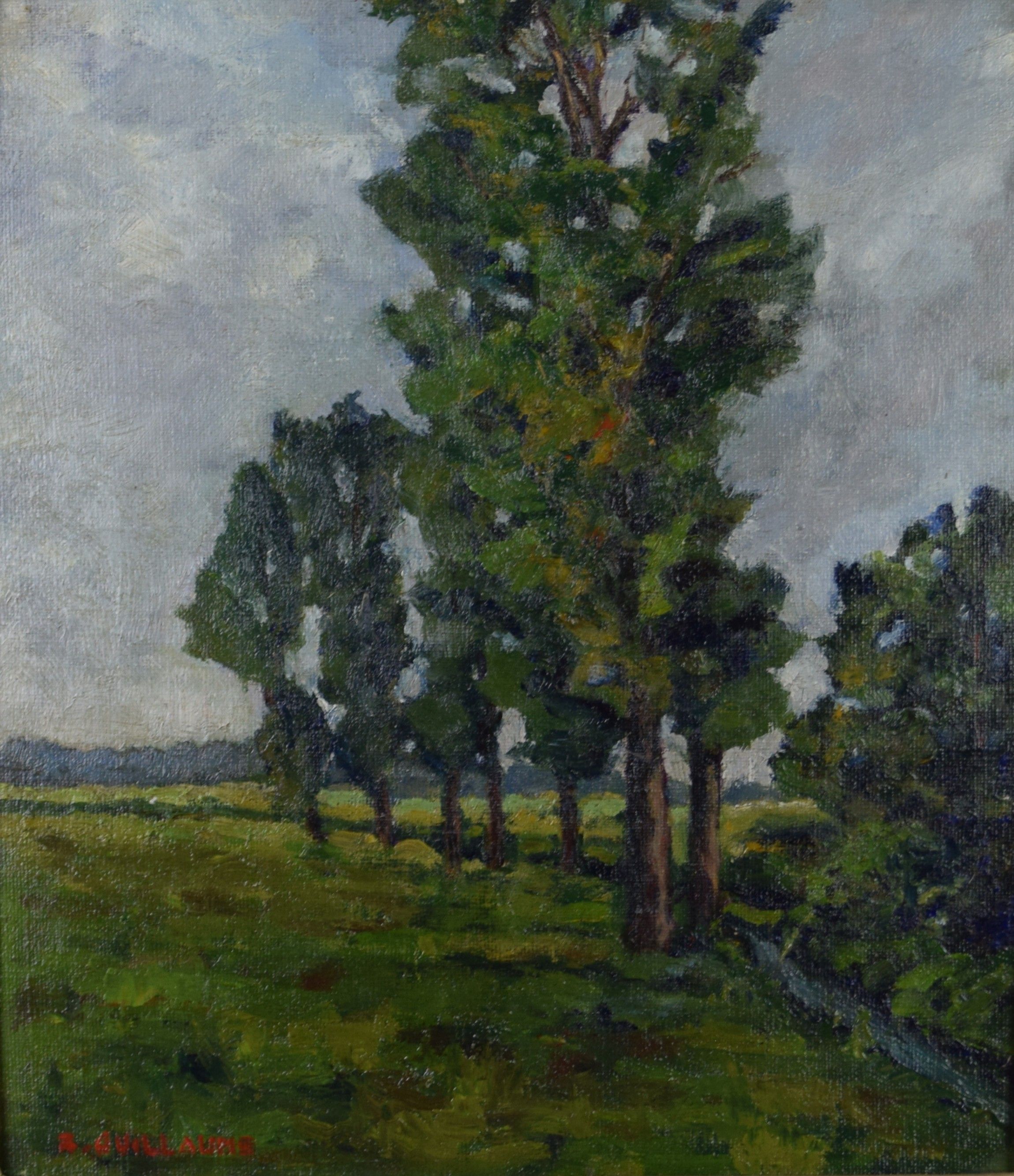 tableau Filière d'arbres à Grand Bigard  Guillaume  paysage  huile marouflé 1ère moitié 20e siècle
