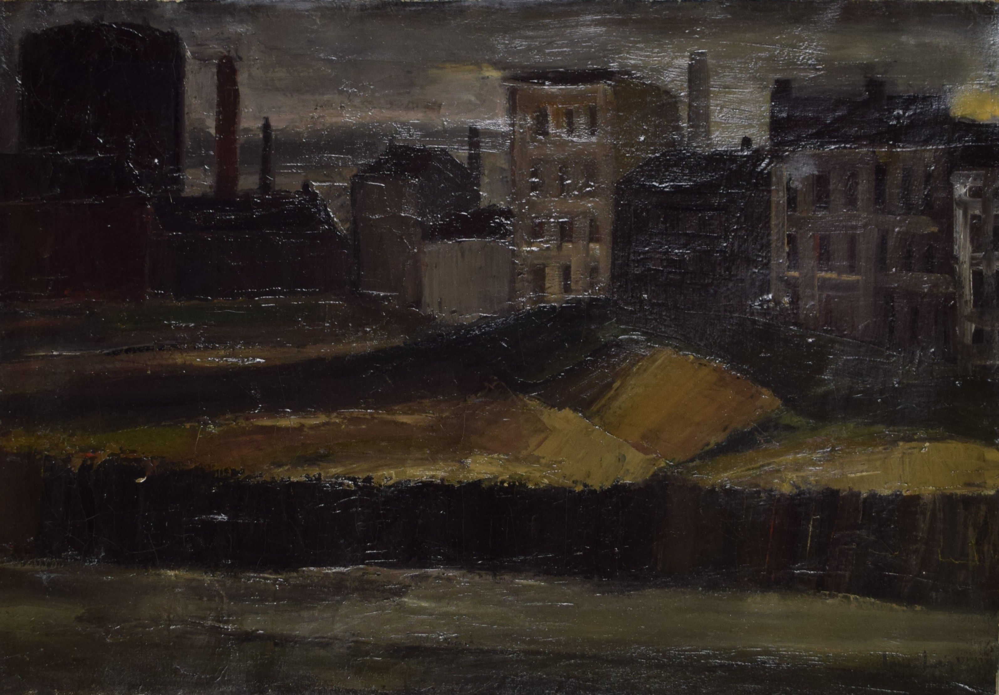 tableau Les cheminées   ville  huile toile 1ère moitié 20e siècle