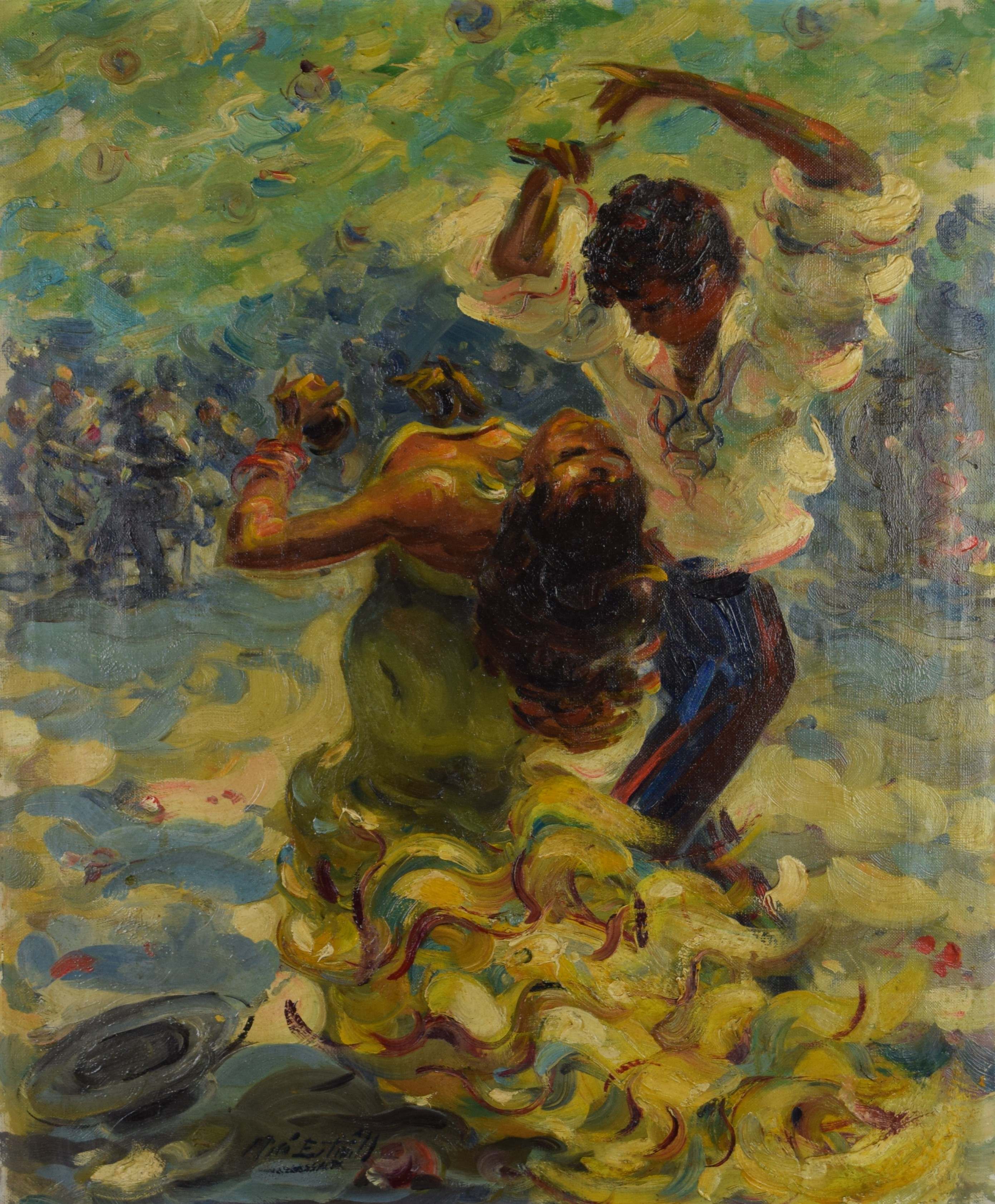 tableau Les danseurs de flamenco    personnage,scène de genre  huile toile 