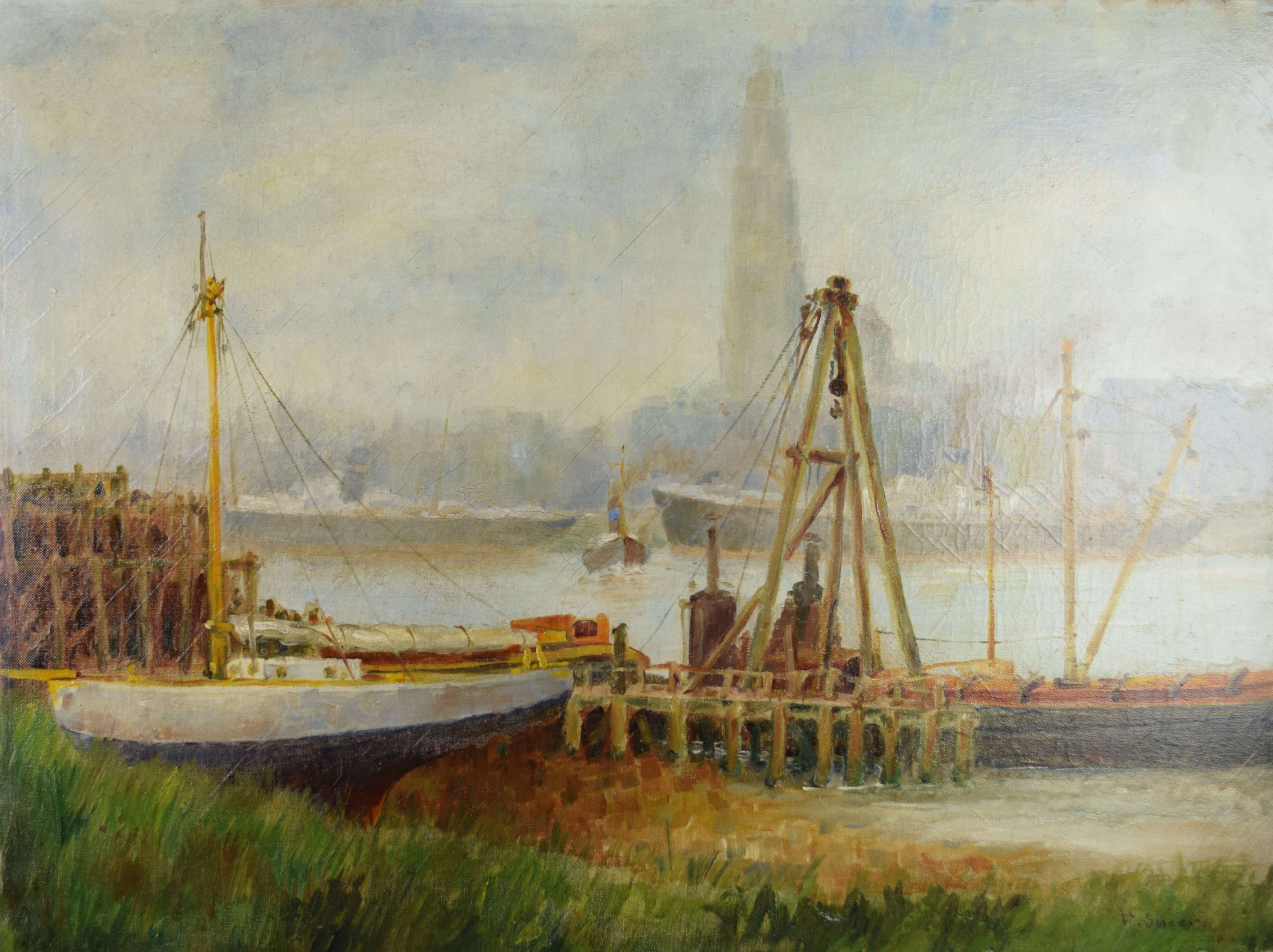 tableau Anvers Smeers Frans marine,ville  huile toile 1ère moitié 20e siècle