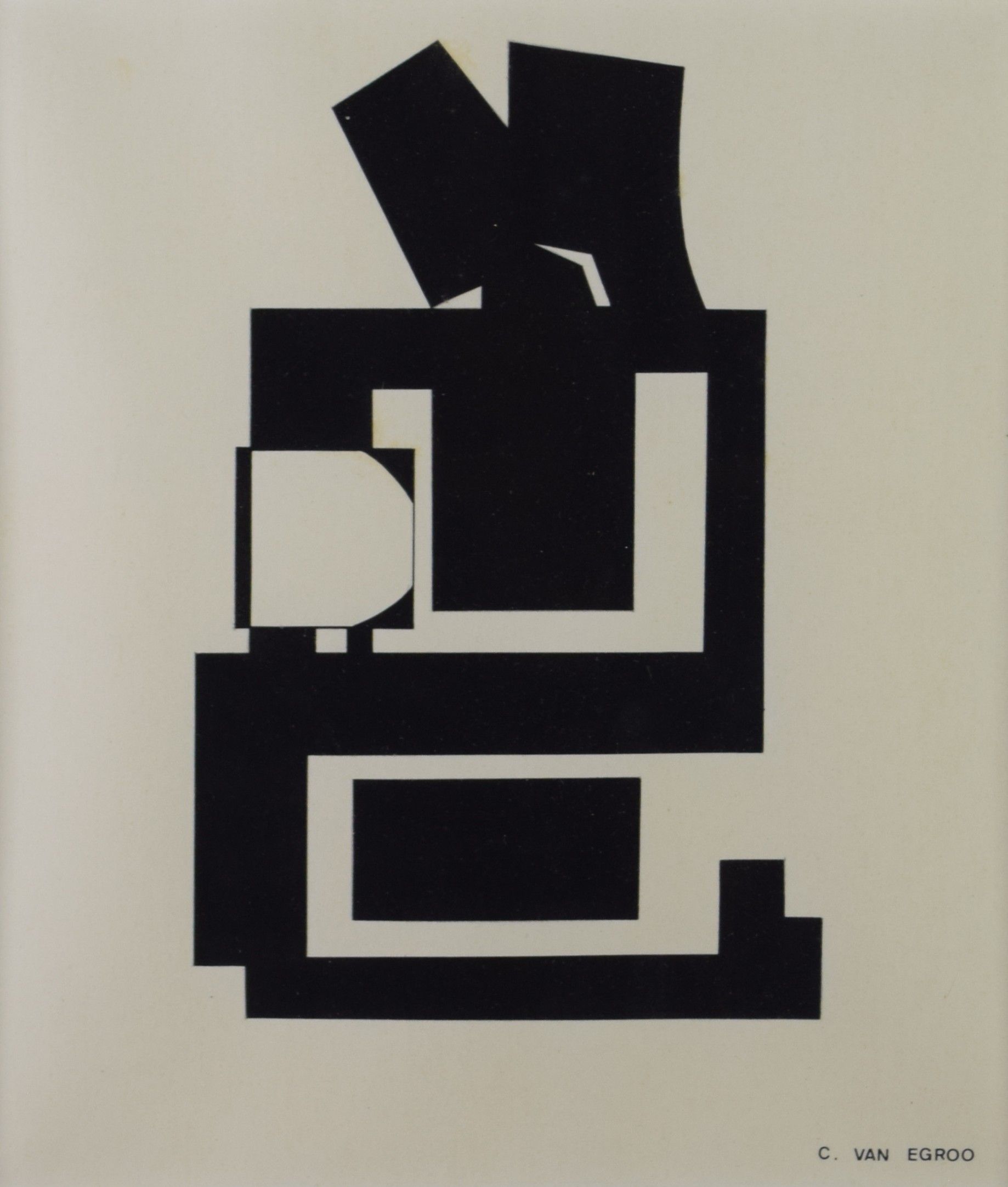 tableau Composition cubiste  Van Egroo C mode,moderne  estampe papier 2ième moitié 20e siècle