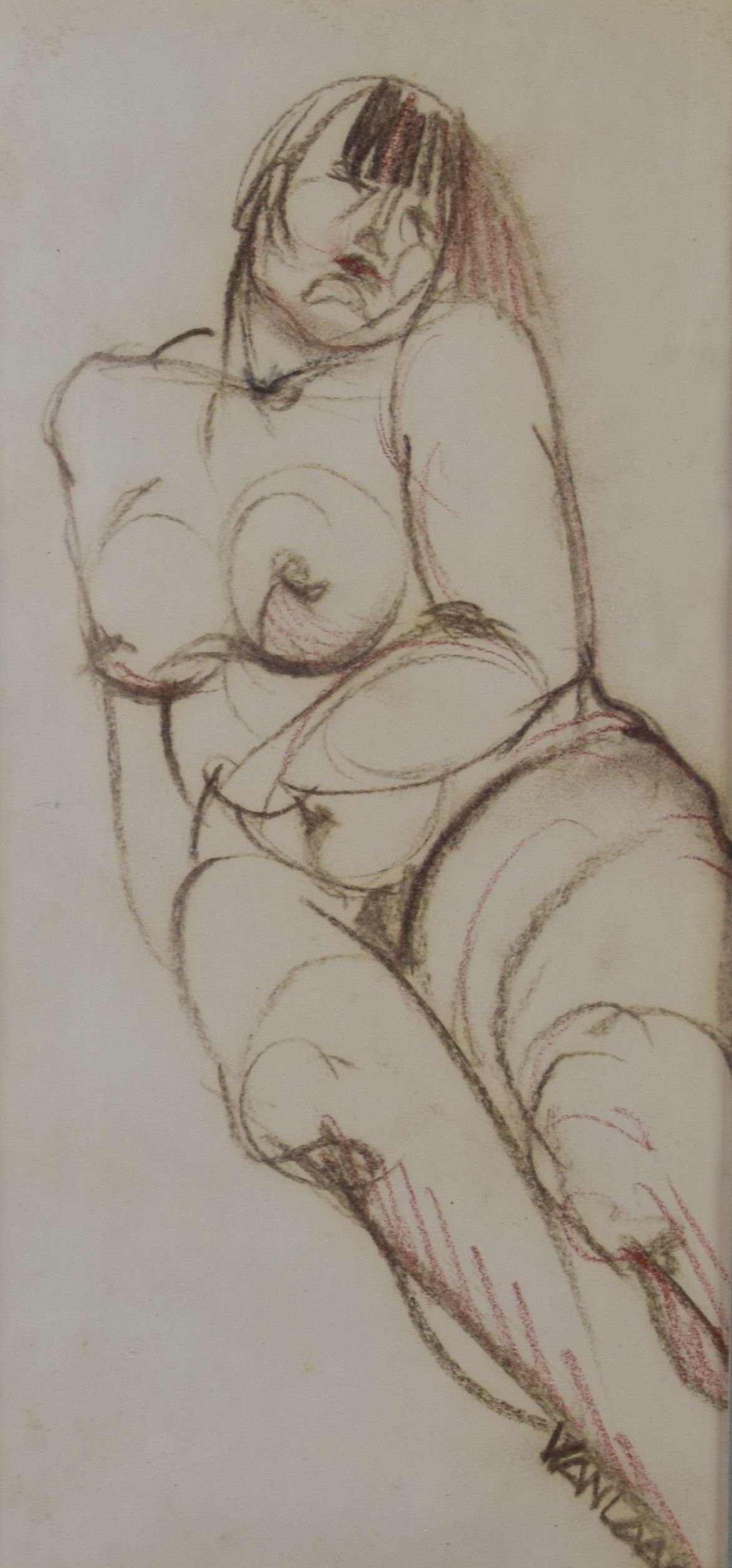 tableau Dénudée  Van Laar  nu,personnage  fusain papier 2ième moitié 20e siècle