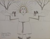 tableau Saint François d'Assise Bastin Mireille animaux,personnage,religieux  crayon papier 2ième moitié 20e siècle