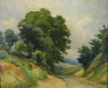 tableau Chemin Creux à Dilbeek  Bytebier Edgar paysage  huile panneau 1ère moitié 20e siècle