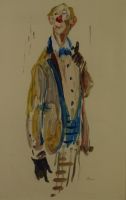 tableau Faite attention au clown   humoristique,personnage  huile papier 2ième moitié 20e siècle