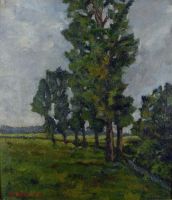 tableau Filière d'arbres à Grand Bigard  Guillaume  paysage  huile marouflé 1ère moitié 20e siècle