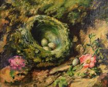 tableau Le nid    paysage,personnage  huile toile 1ère moitié 20e siècle