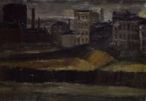 tableau Les cheminées   ville  huile toile 1ère moitié 20e siècle