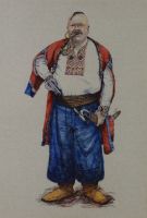 tableau le cosaque    personnage  mixte papier 2ième moitié 20e siècle