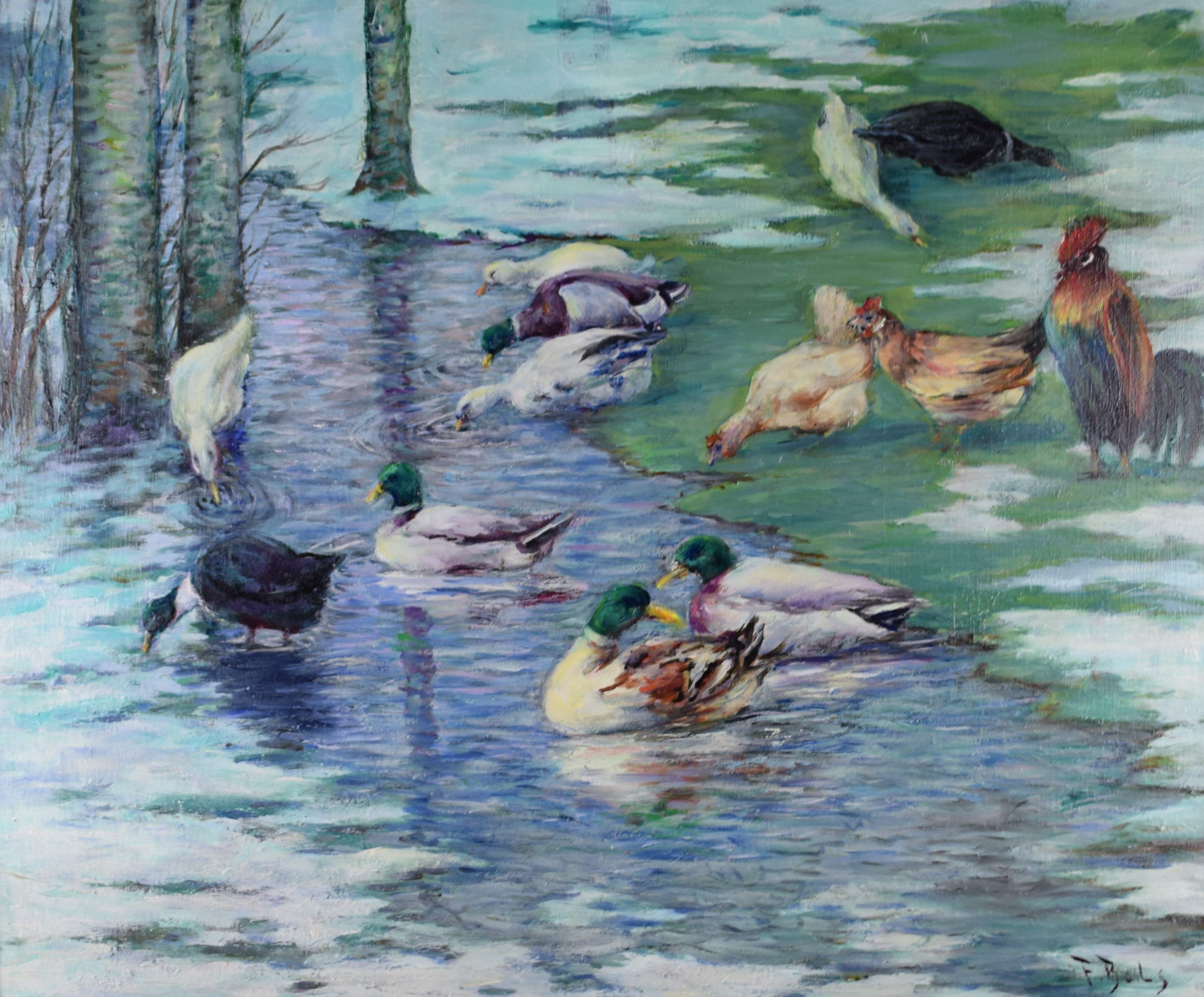 tableau Les volatiles  Bols Frans animaux  huile toile 2ième moitié 20e siècle