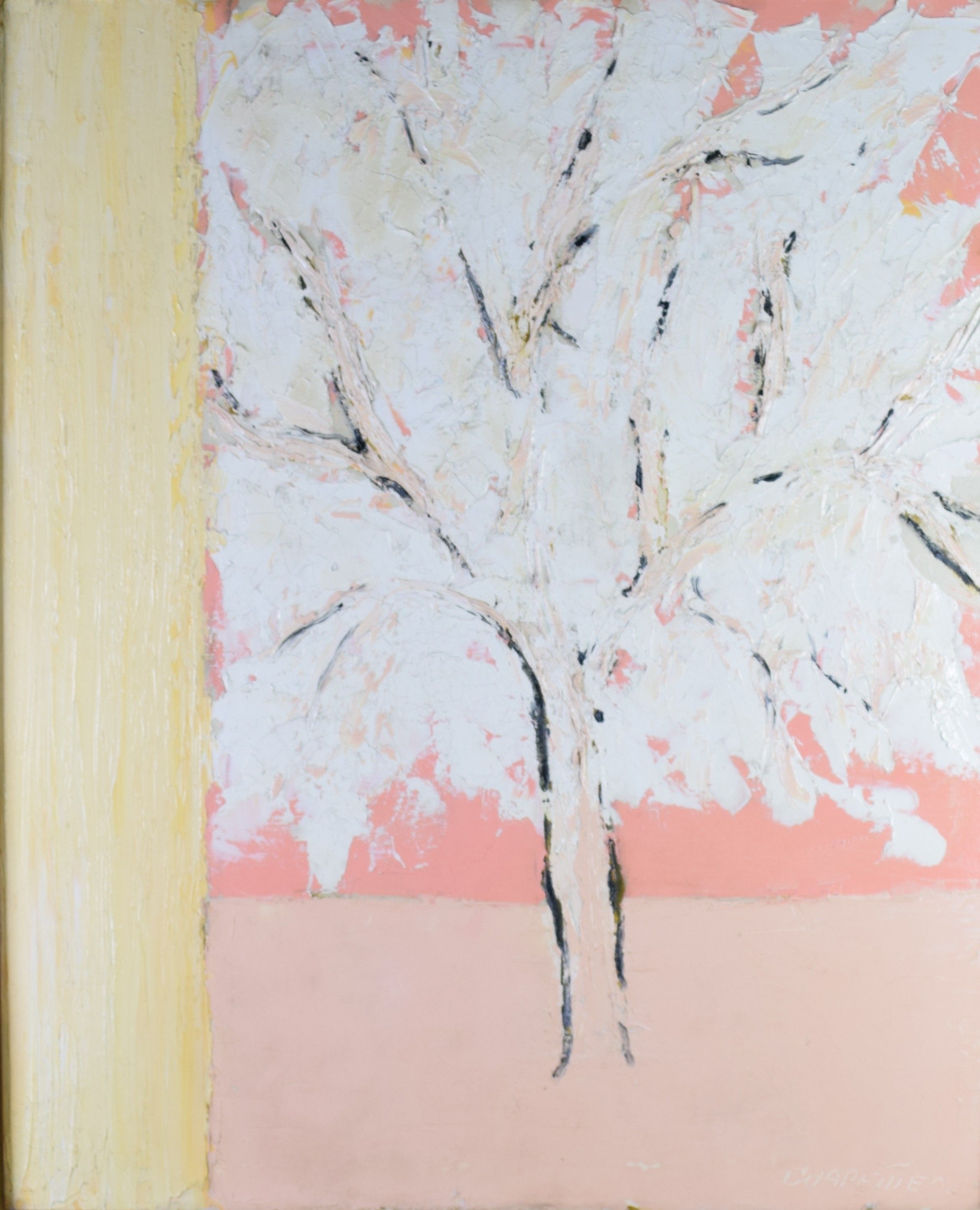 tableau L'arbre  au paysage rose Chapellier José paysage  huile toile 2ième moitié 20e siècle
