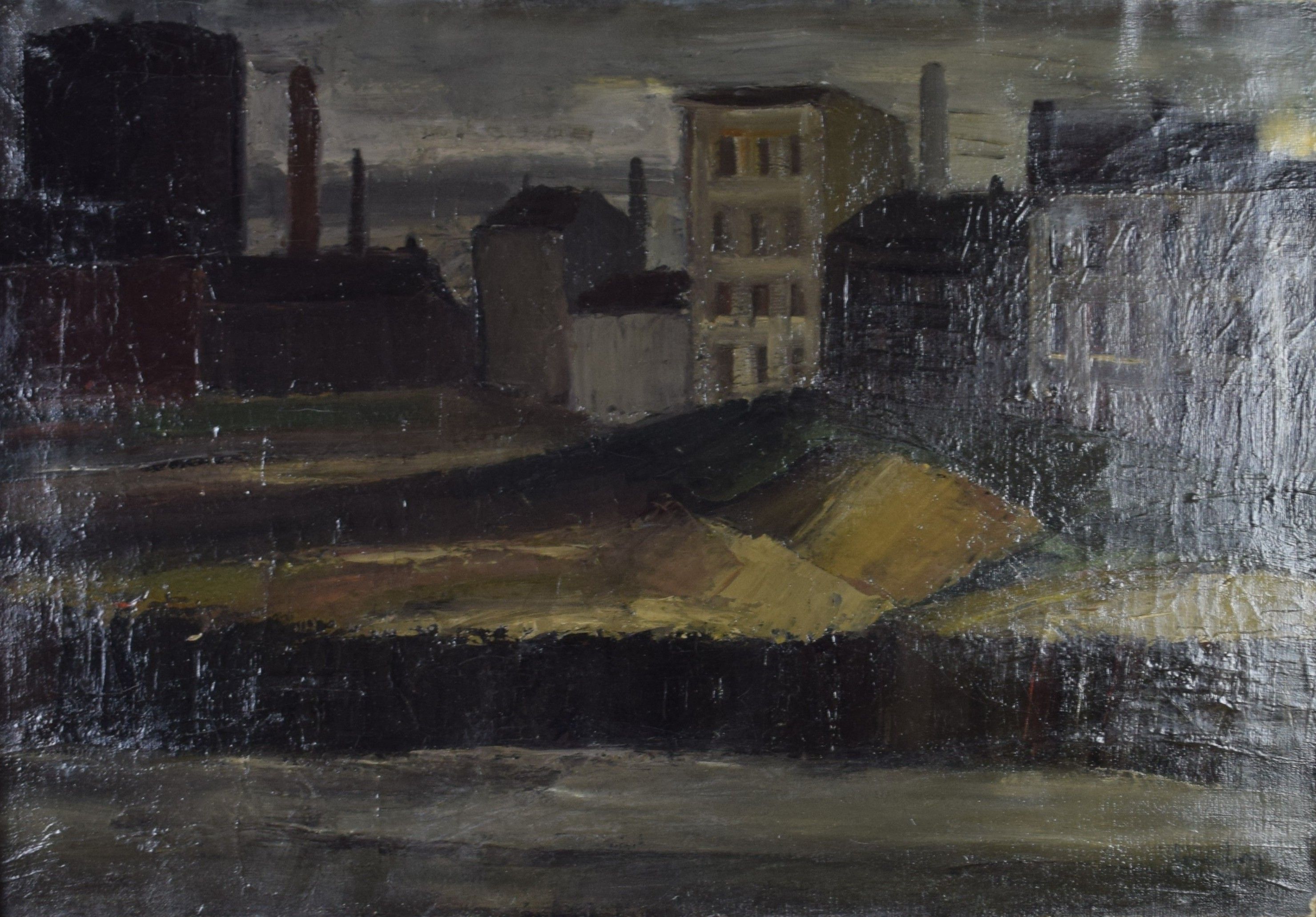 tableau Les cheminées Counhaye Charles ville  huile toile 1ère moitié 20e siècle