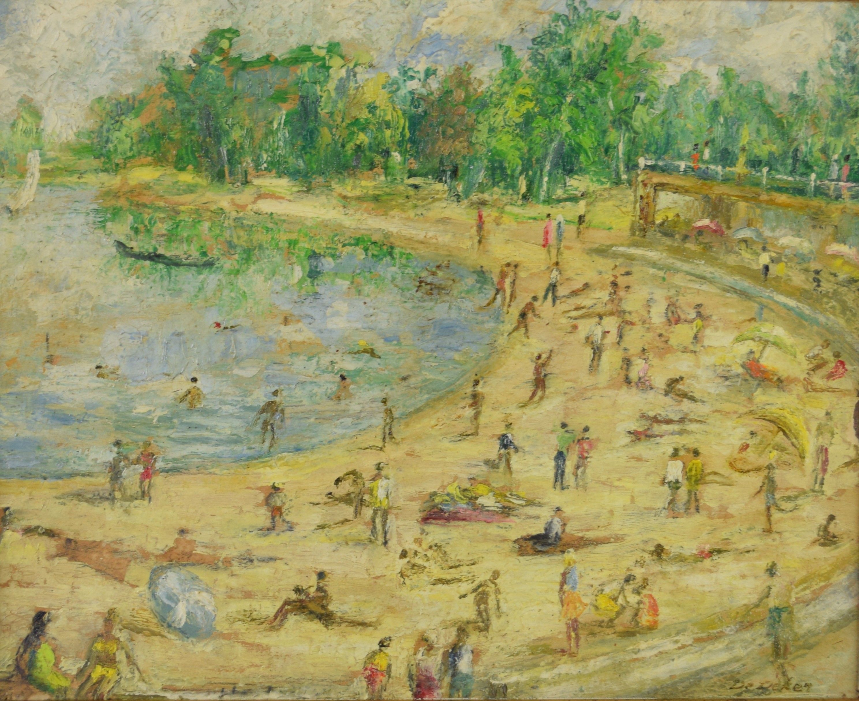 tableau Journée sur le sable De Deken Albert musique,personnage  huile isorel 2ième moitié 20e siècle