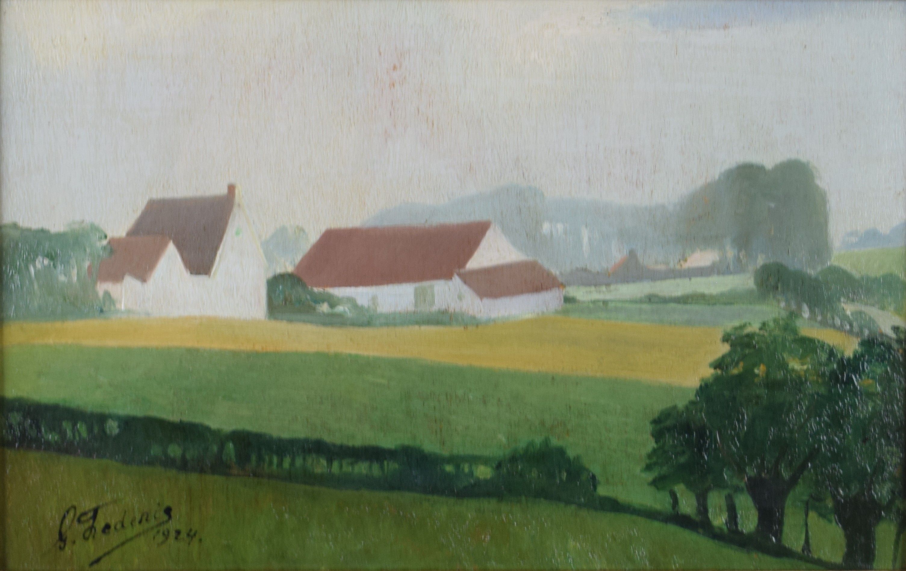 tableau Ferme en Brabant Frédéric Georges paysage,village  huile panneau 1ère moitié 20e siècle