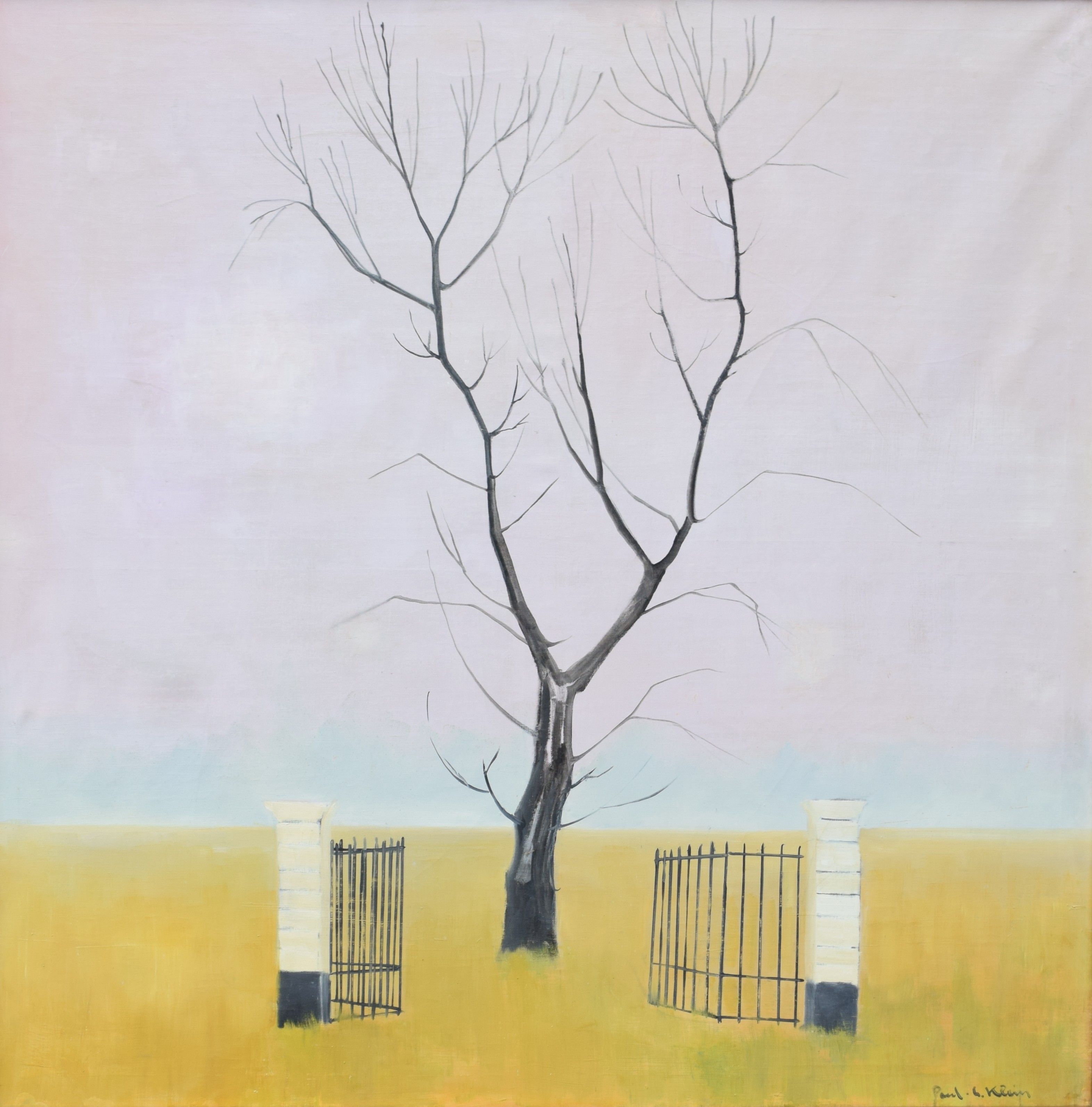 tableau Le gardien de l'infini Klein Paul Georges fantastique,paysage  huile toile 2ième moitié 20e siècle