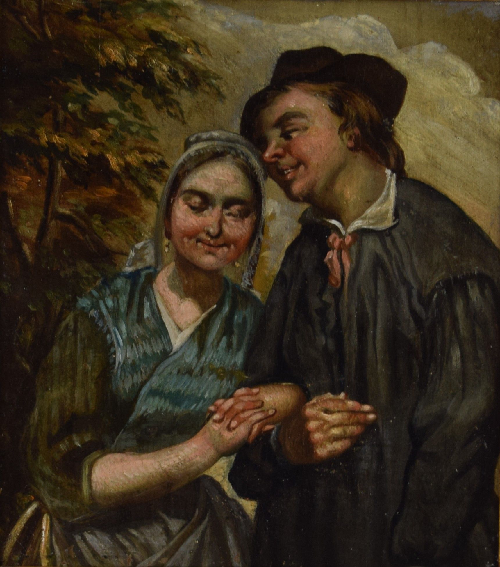 tableau Les amoureux   personnage  huile panneau 19e siècle