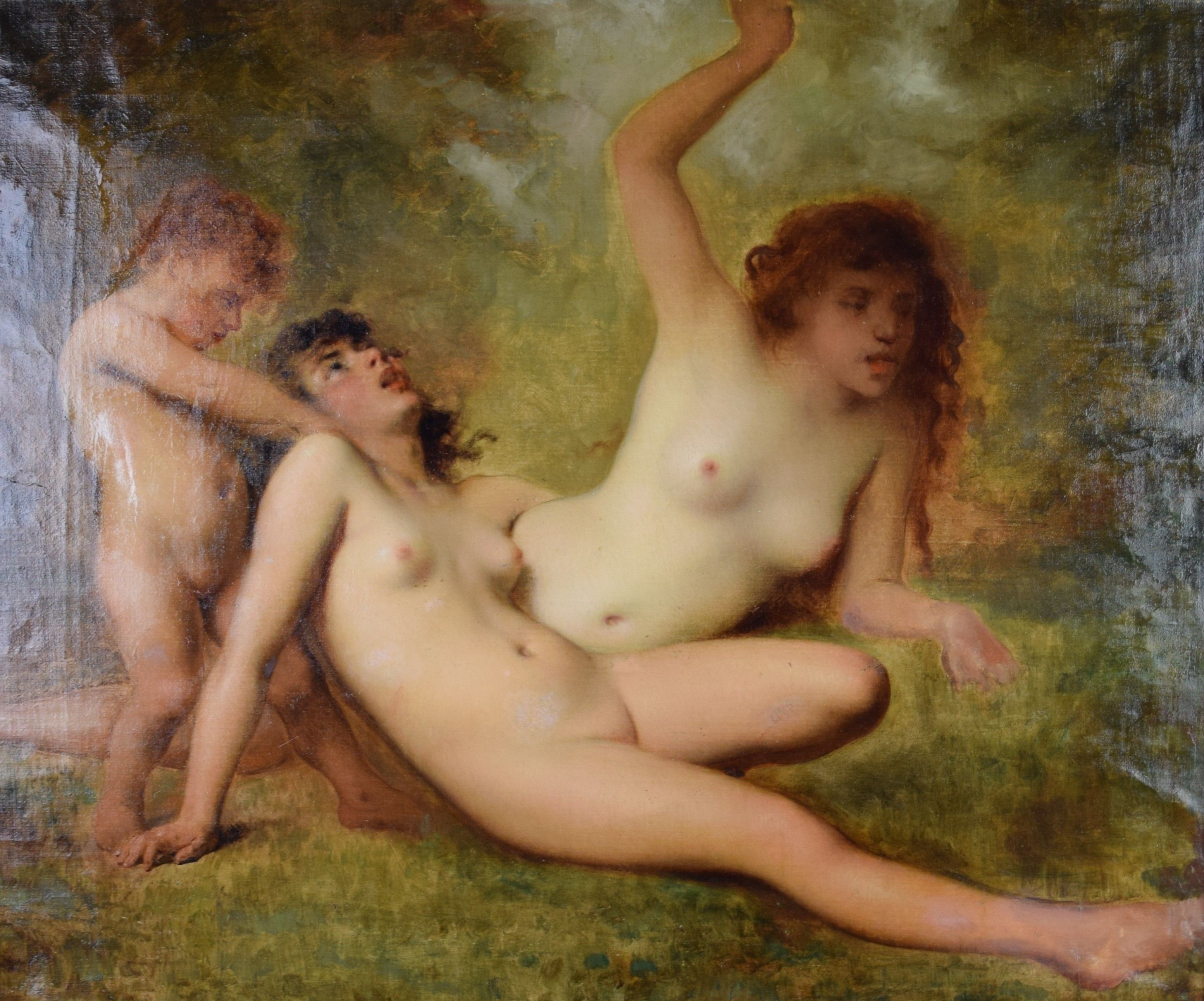tableau Les deux nymphes   nu,personnage  huile toile 