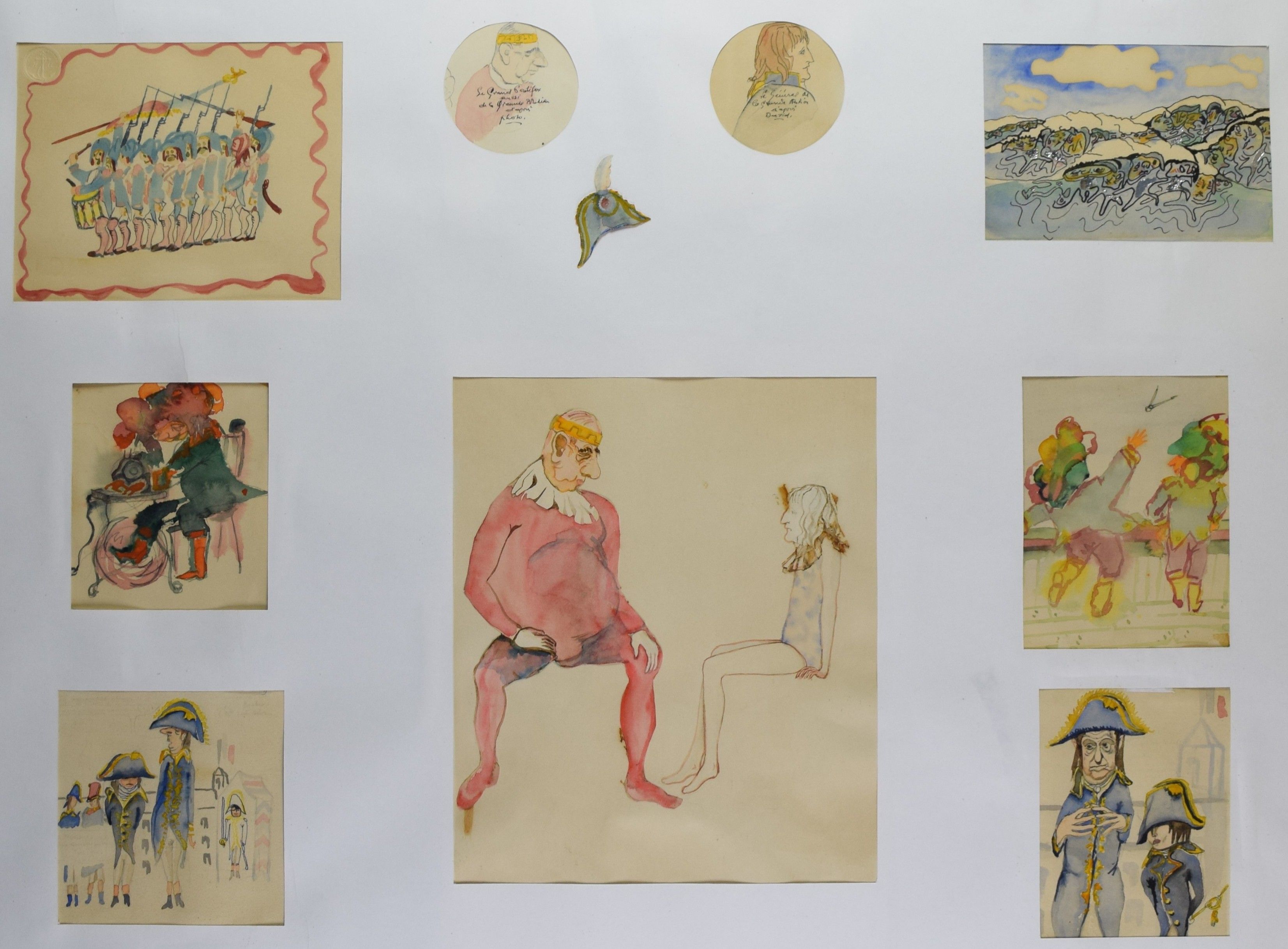 tableau Multi dessins  Tilot Pierre militaire,personnage  aquarelle papier 2ième moitié 20e siècle