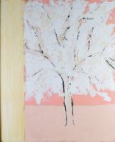 tableau L'arbre  au paysage rose Chapellier José paysage  huile toile 2ième moitié 20e siècle