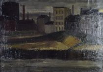 tableau Les cheminées Counhaye Charles ville  huile toile 1ère moitié 20e siècle