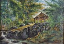 tableau Promenade  des artistes Spa Crehay  paysage,sous-bois  huile toile 1ère moitié 20e siècle