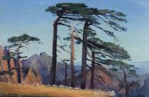 tableau Col de Bavella en Corse  Depooter Frans  paysage  huile carton 2ième moitié 20e siècle