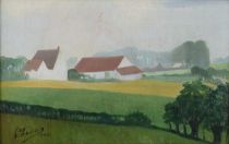 tableau Ferme en Brabant Frédéric Georges paysage,village  huile panneau 1ère moitié 20e siècle