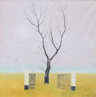 tableau Le gardien de l'infini Klein Paul Georges fantastique,paysage  huile toile 2ième moitié 20e siècle