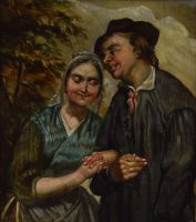 tableau Les amoureux   personnage  huile panneau 19e siècle
