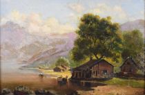 tableau Paysage montagneux   marine,paysage,personnage  huile panneau 19e siècle