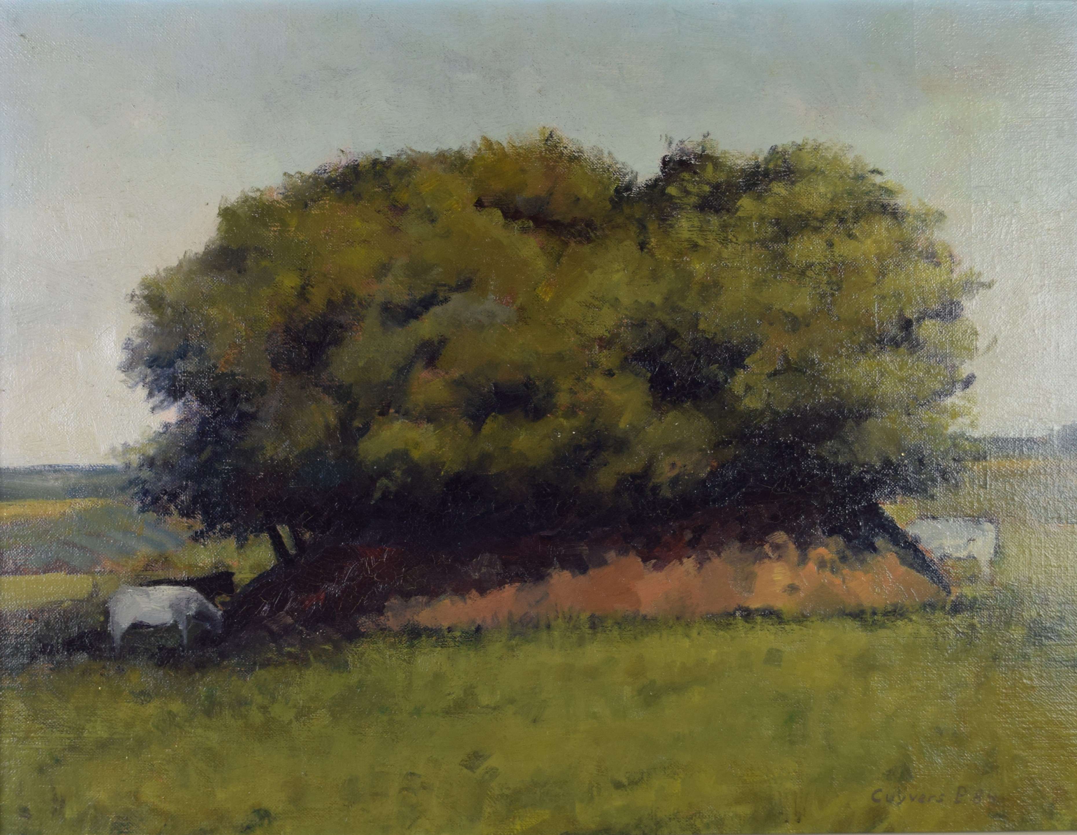 tableau A l'ombre du massif  Cuyvers P animaux,paysage  huile toile 2ième moitié 20e siècle