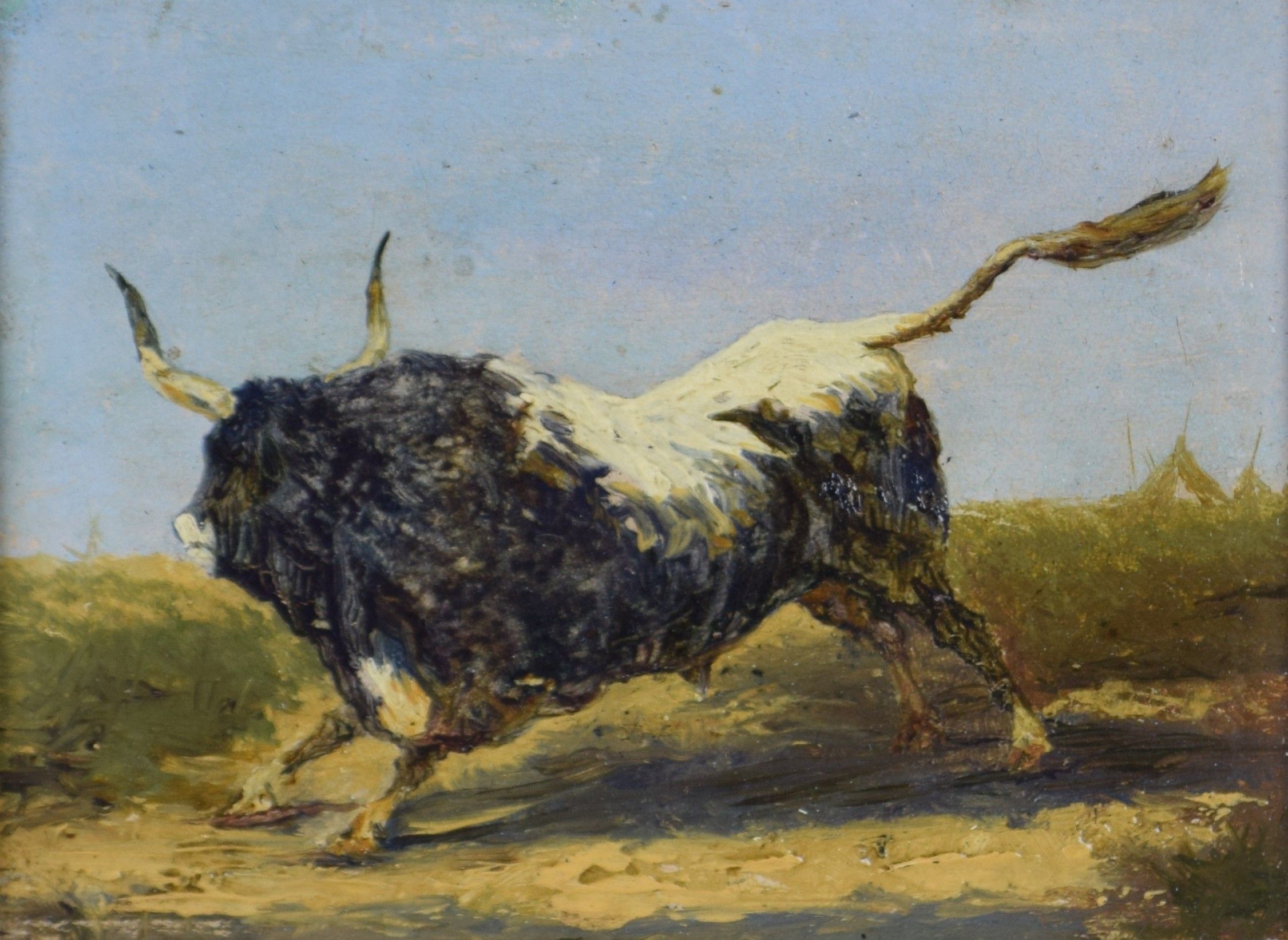 tableau Le taureau   animaux  huile panneau 19e siècle