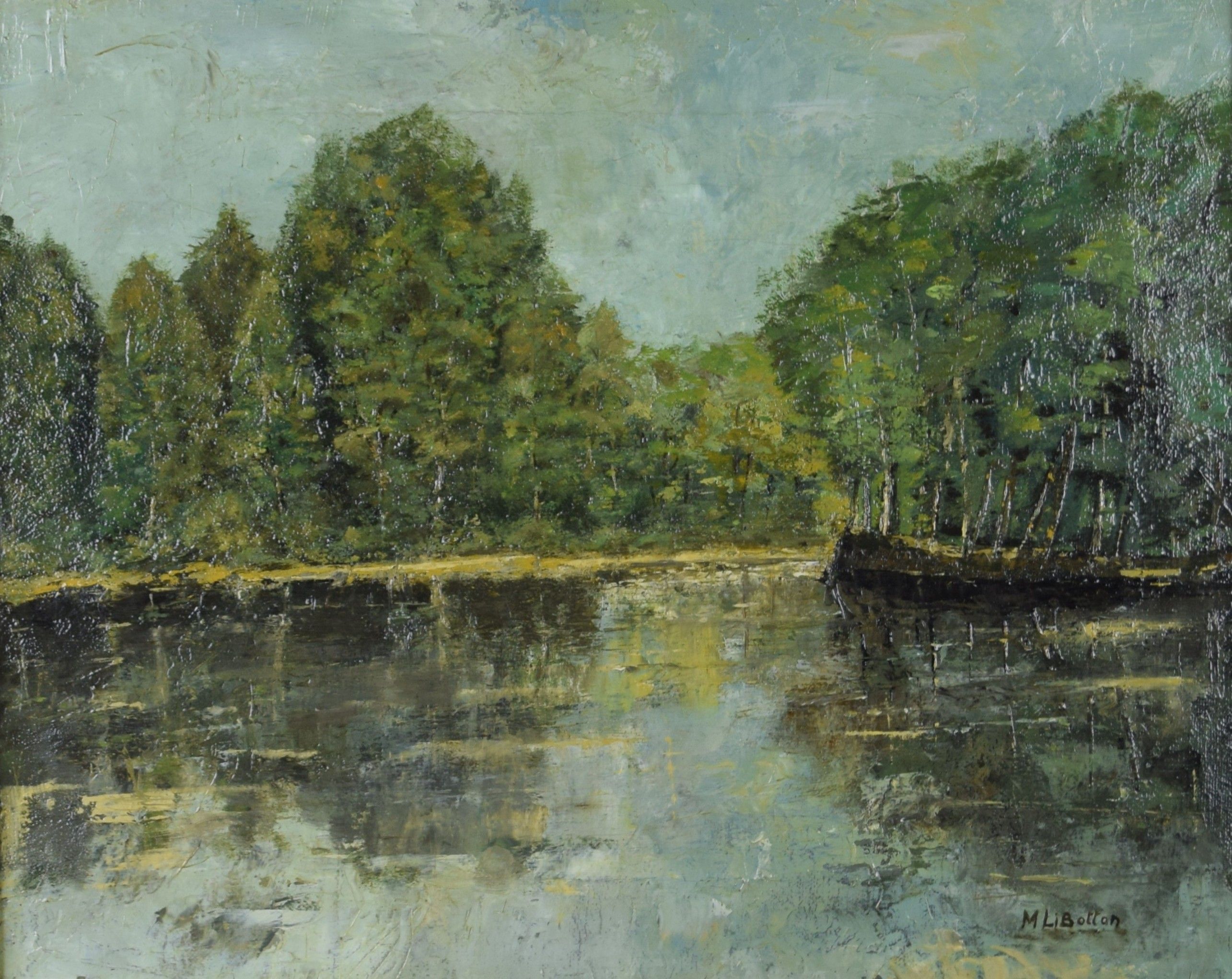 tableau L'étang Libotton Marcel paysage  huile toile 2ième moitié 20e siècle