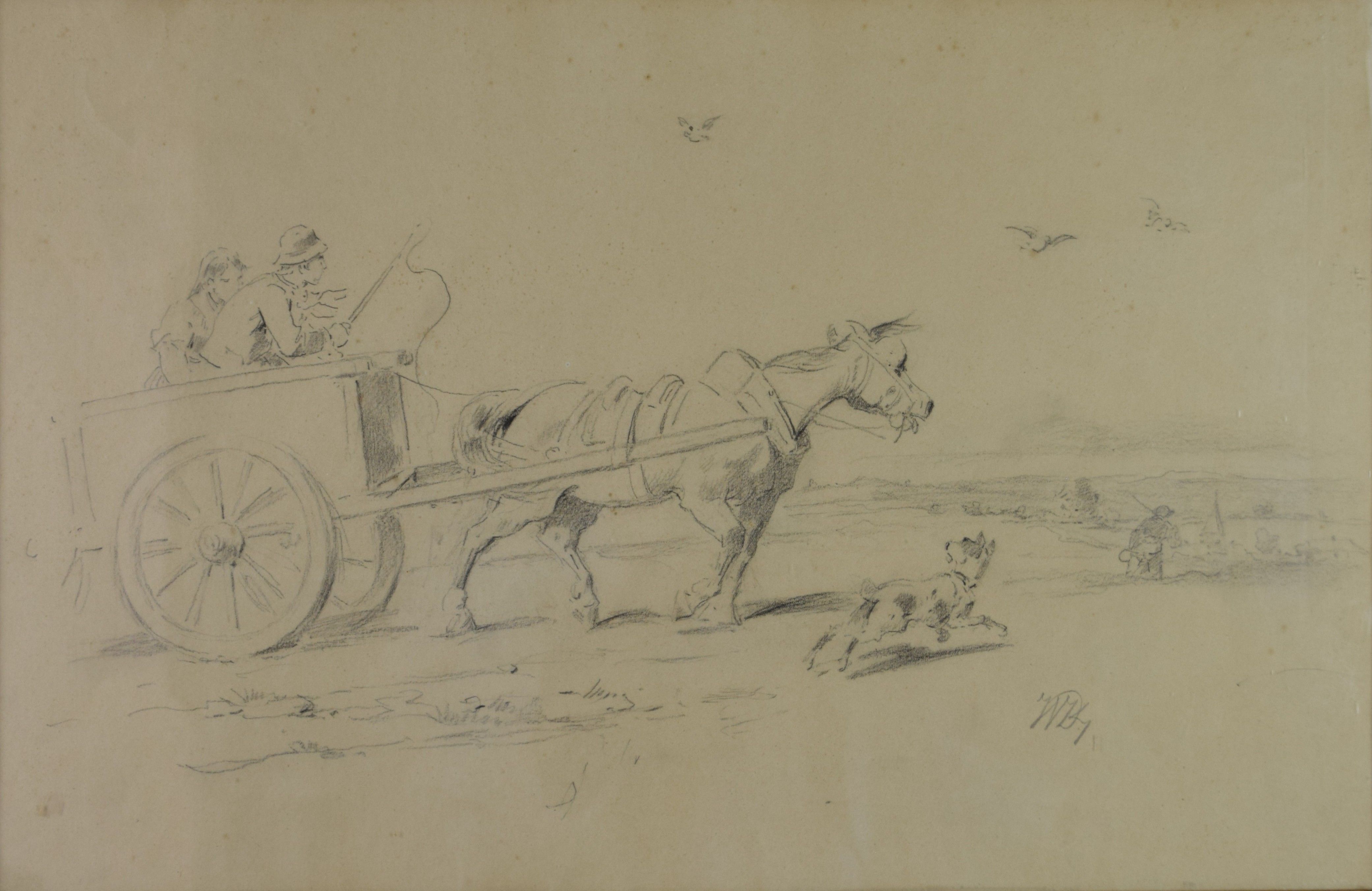 tableau En route vers la mer Van Severdonck Joseph animaux,marine,personnage  crayon papier 19e siècle