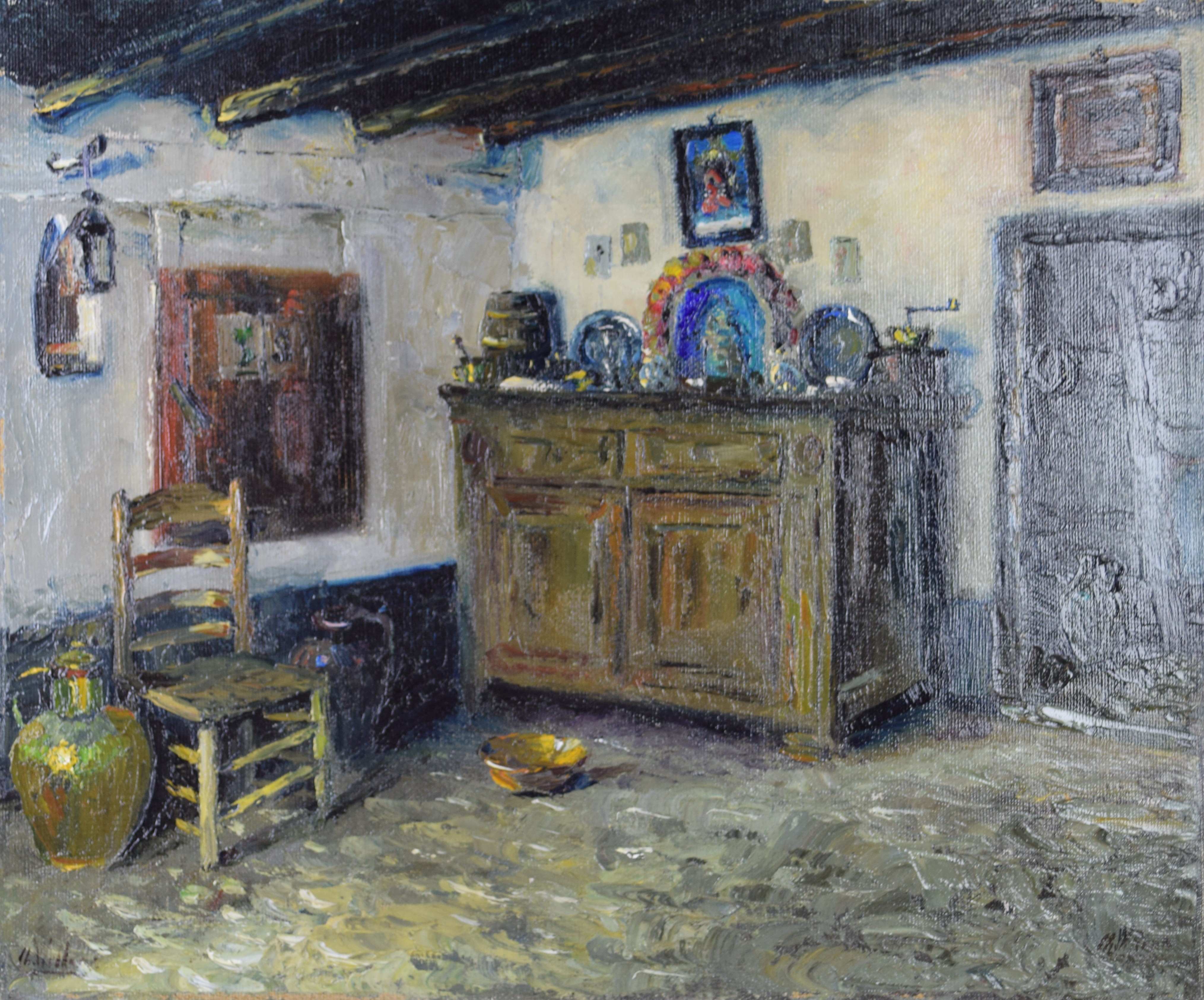 tableau Intérieur en Campine Wellens  Charles (Karel) scène d'intérieur  huile toile 1ère moitié 20e siècle