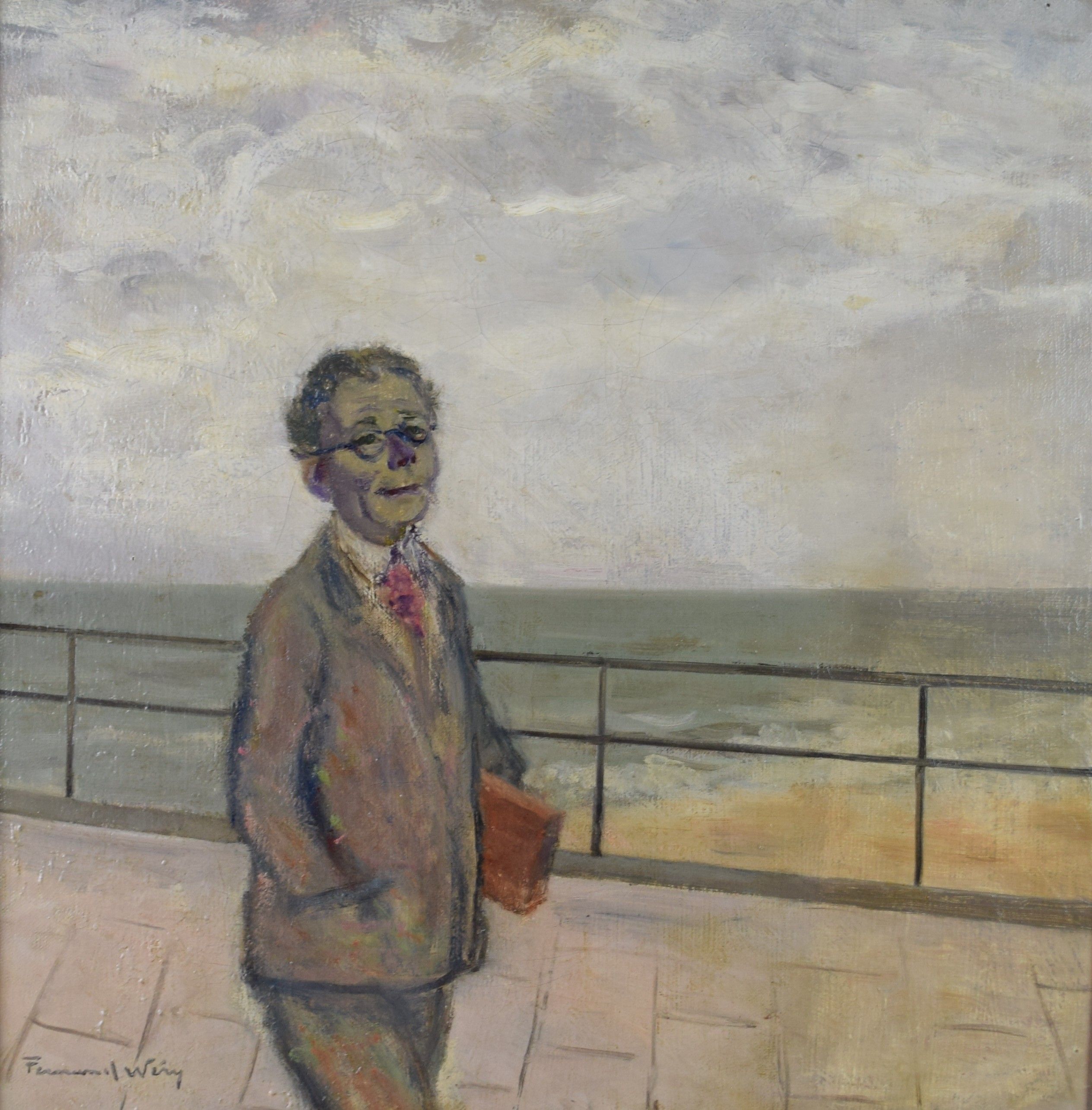 tableau Le peintre à la mer Wery Fernand  autoportrait,marine,paysage,portrait  huile toile 1ère moitié 20e siècle