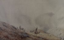 tableau Les cervidés  Balfour-Browne Vincent R animaux,paysage  aquarelle  1ère moitié 20e siècle