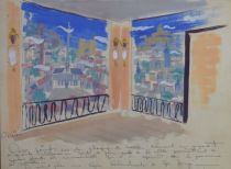 tableau Etudes de décor 1 Dekeyser (Adrien) Adrien scène d'intérieur  gouache papier 2ième moitié 20e siècle