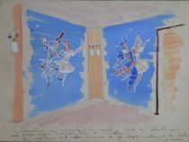 tableau Etude de décor 2 Dekeyser (Adrien) Adrien scène d'intérieur  gouache papier 2ième moitié 20e siècle