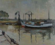 tableau Le canal   marine,paysage  huile toile 2ième moitié 20e siècle