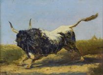 tableau Le taureau   animaux  huile panneau 19e siècle