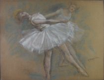 tableau Les ballerines    personnage  pastel papier 1ère moitié 20e siècle