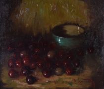 tableau Nature morte aux cerises Lestrade Gaston nature morte  huile unalite 2ième moitié 20e siècle