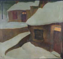 tableau Neige sur le hameau  Mathy Henri   huile toile 1ère moitié 20e siècle